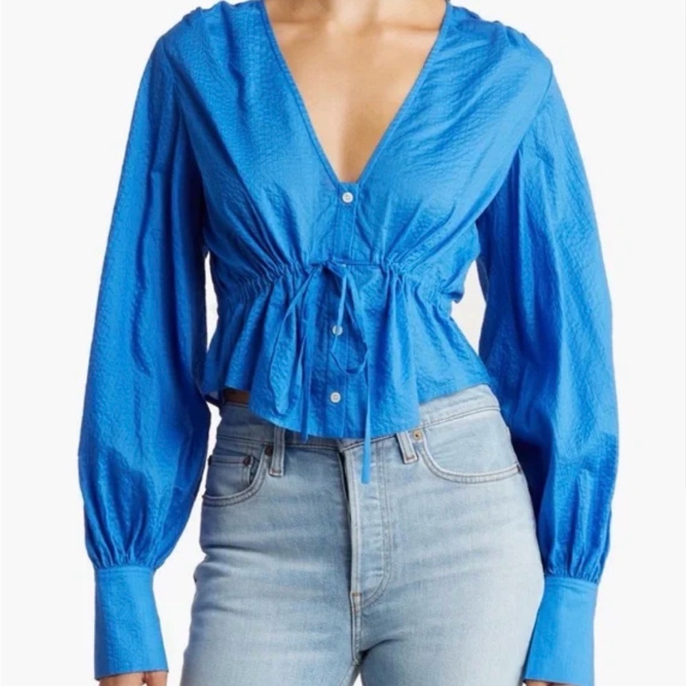 Frame Denim Bright Blue V-Neck Blouse
